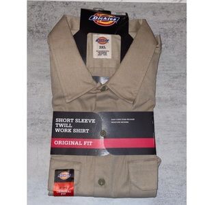 NWT MENS Dickies Tan Short Sleeve Twill Work Shirt